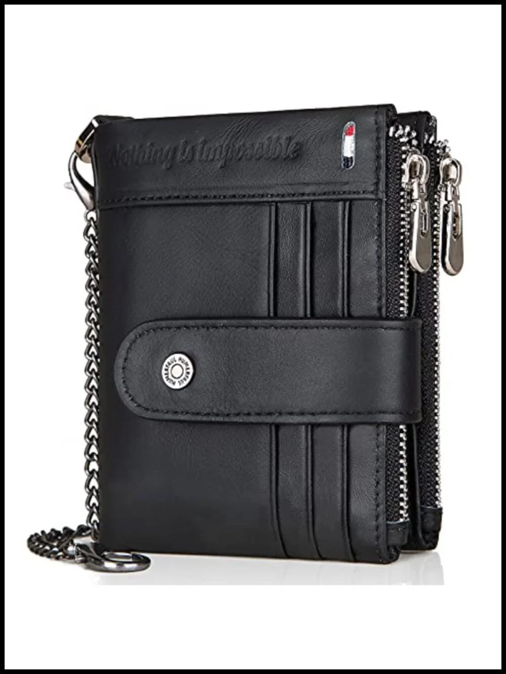 Genuine Leather Wallet with Chain RFID Blocking Bifold 18 Card Slots